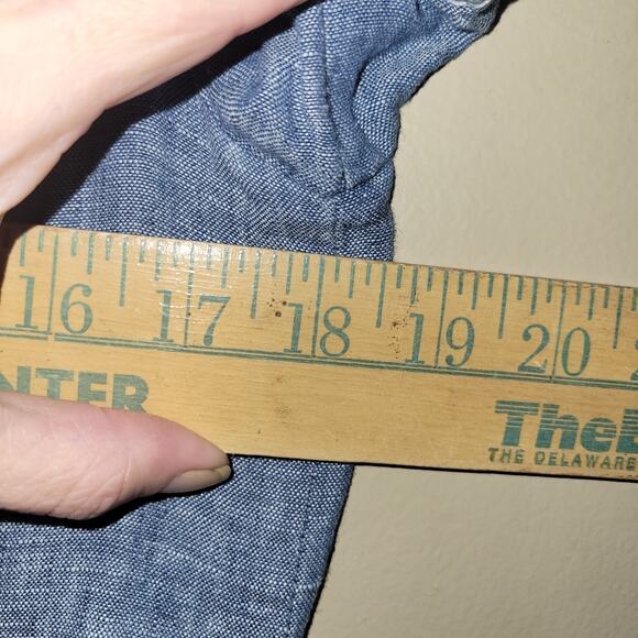 Signature Studio Medium Blue Chambray Short Sleeve Dress Lace Up Pockets - Picture 3 of 10